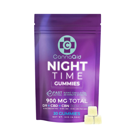 CannaAid D9/CBD/CBN Night Time Gummies 900MG - 30CT Blue Razz/Watermelon