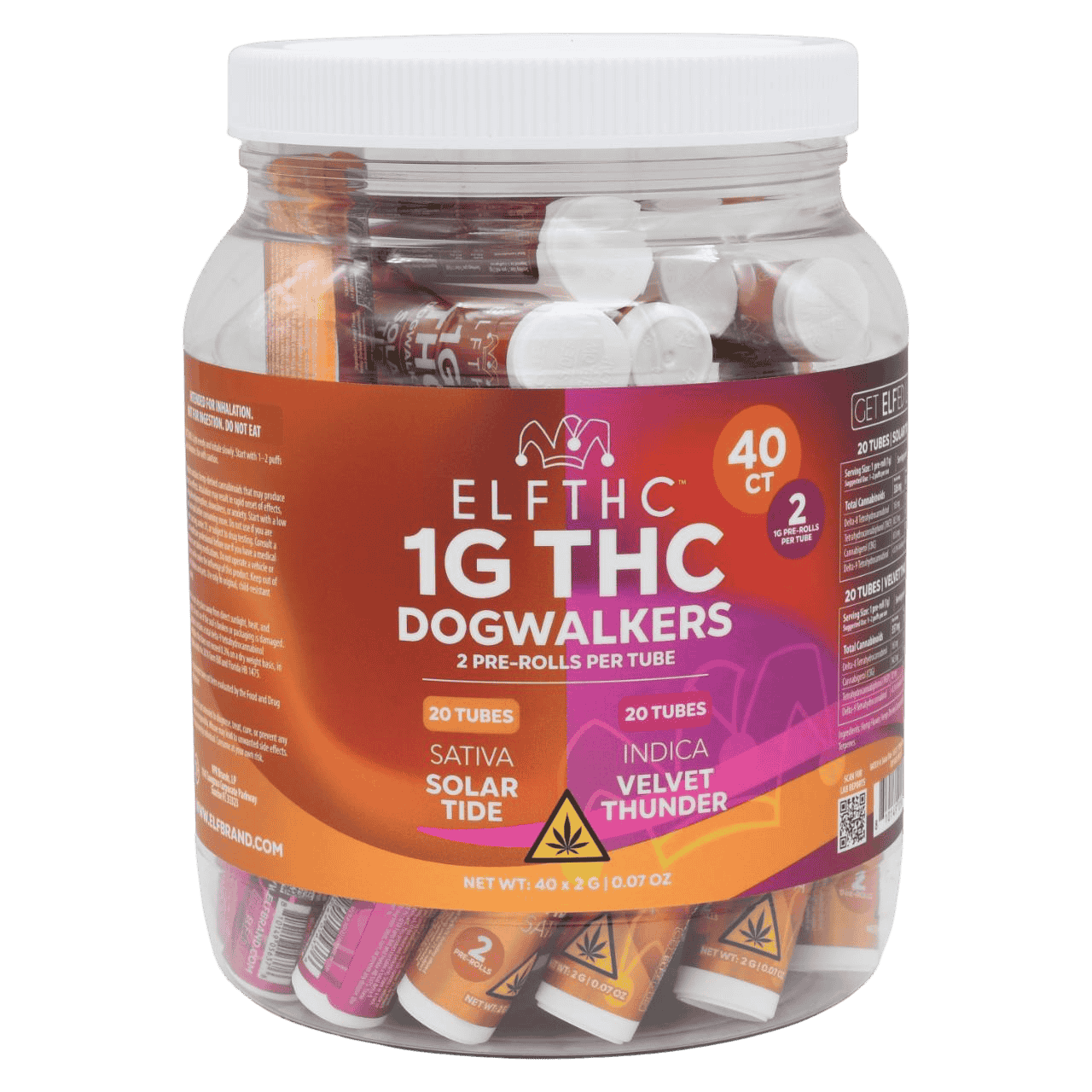 ELFTHC THC Dogwalkers Prerolls 1G - 40COUNT Solar Ride/Sativa-Velvet Thunder/Indica