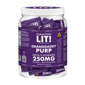 LIT THC D9 Gummies Jar 2PK-25CT - Granddaddy Purple/Indica
