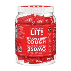 LIT THC D9 Gummies Jar 2PK-25CT - Strawberry Cough/Sativa