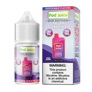 Pod Juice Salt PJ 5000 Series Sakura Grape Ice Tobacco Free Nicotine E-Juice 30ml